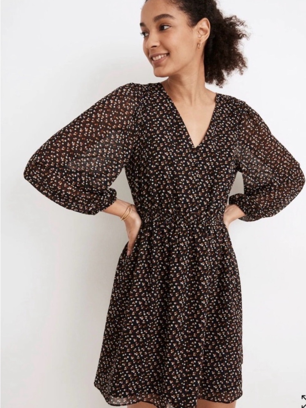 Madewell Casual Black Puff-Sleeve Dress